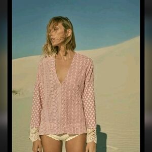 Zara Cutwork Embroidered Blouse Pink XXL